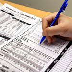 **

A focused student meticulously filling out a complex medical claim form (rezept), with an open "Insurance Point Quick Reference Table" (保険点数早見表) beside them. The scene is brightly lit, emphasizing the importance of accuracy and detail. Scatter some pens, highlighters, and maybe a cup of coffee around to portray the intensity of studying.

**